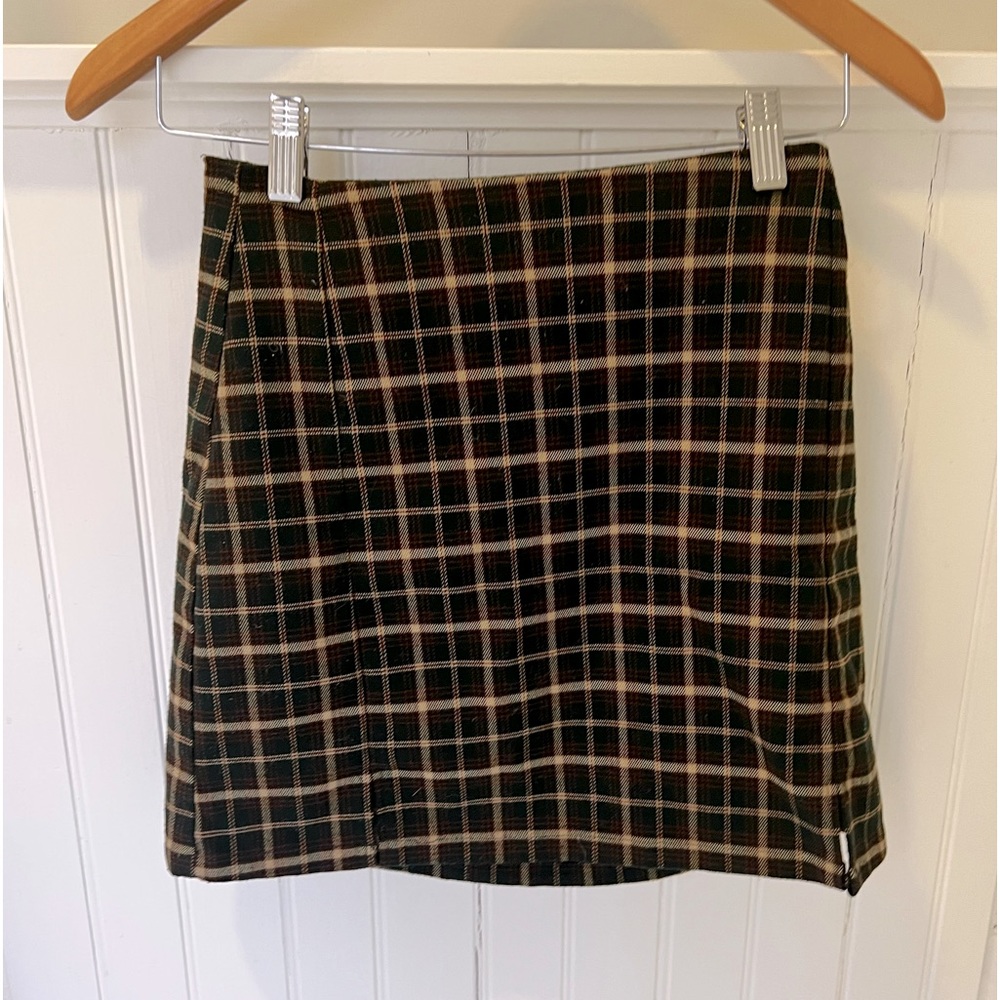 Plaid Mini Skirt in Brown and Black